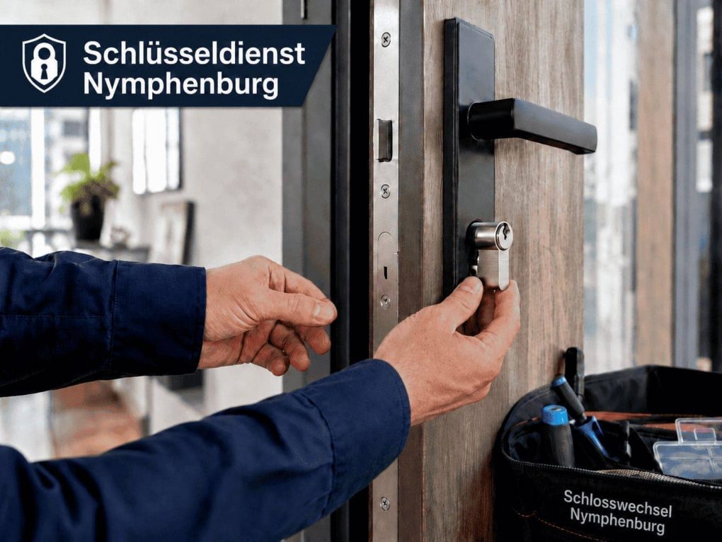 Professioneller Schlosswechsel in Nymphenburg - R.Danis Schlüsseldienst Professionelle Hände beim Einbau eines modernen Sicherheitszylinders in eine Wohnungstür