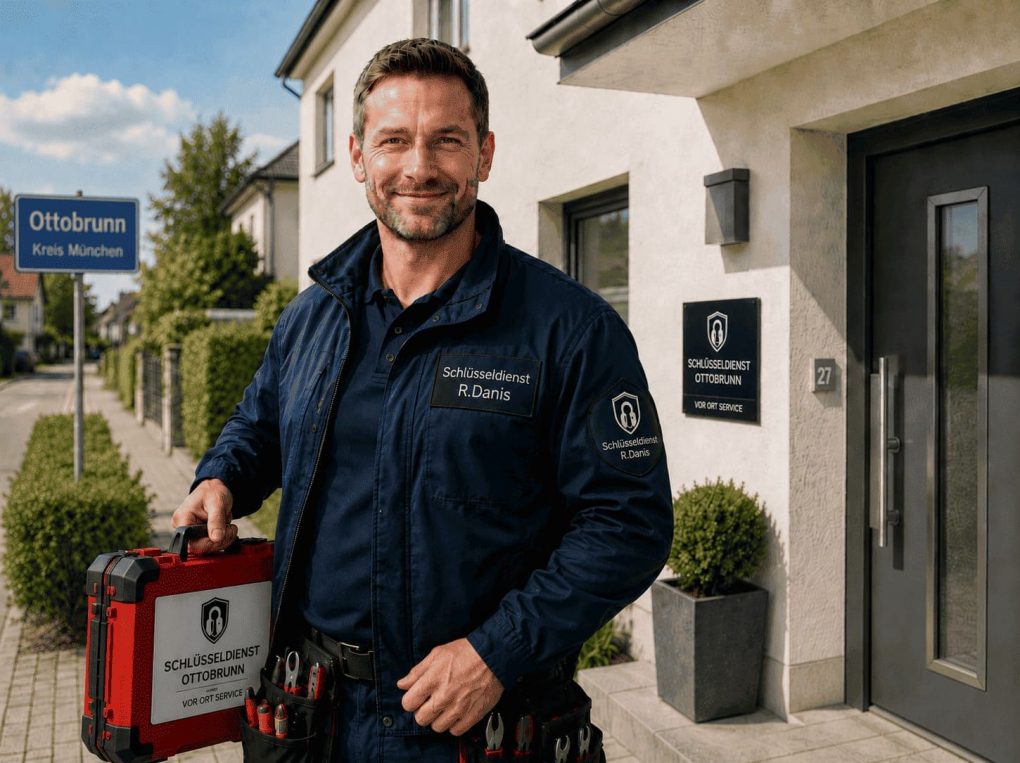Schlüsseldienst Ottobrunn - R.Danis München Zertifizierter Schlüsseldienst Techniker mit Werkzeugtasche und professioneller Ausrüstung in Ottobrunn
