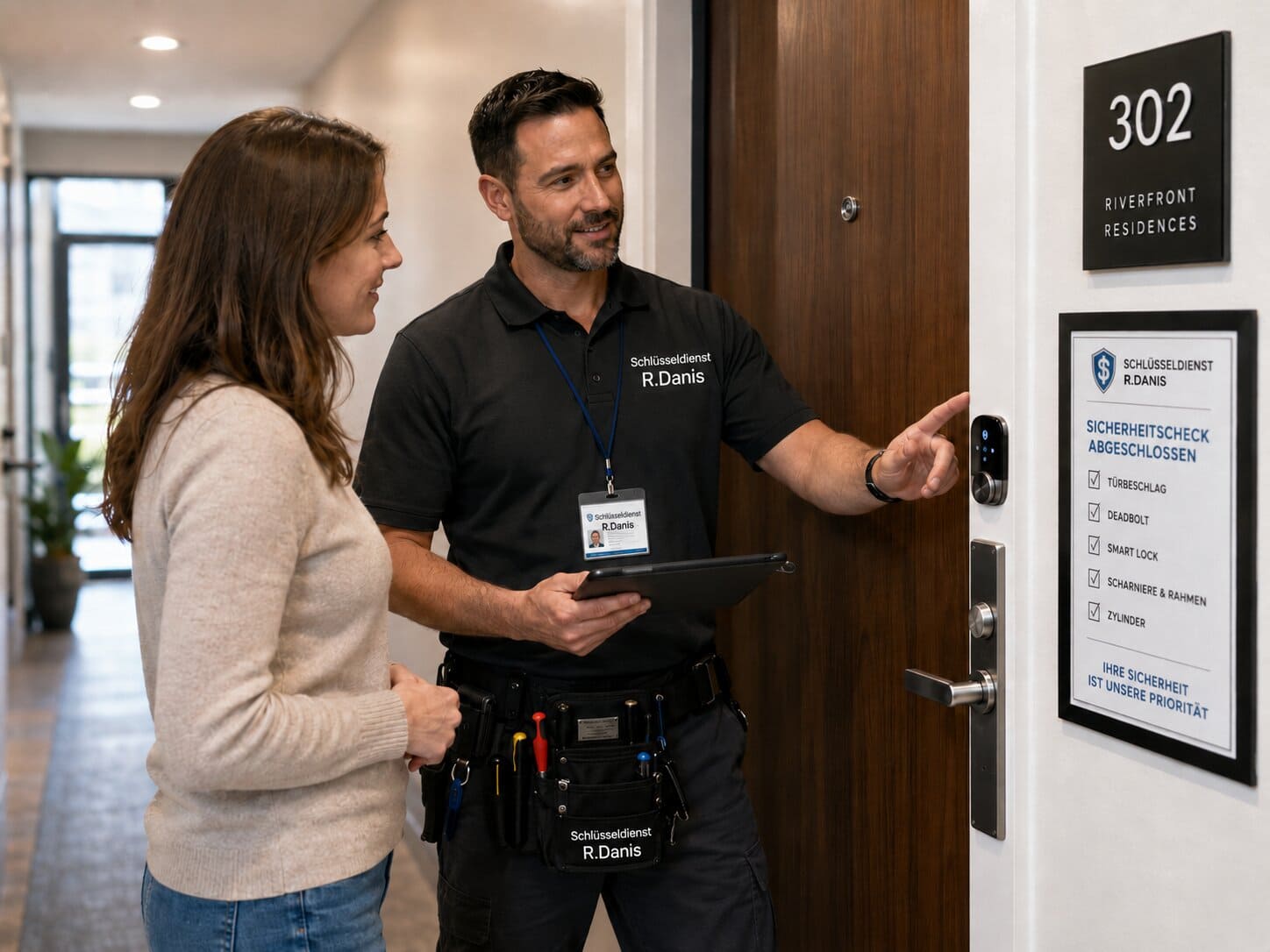 Schadenfrei Türöffnung durch Techniker in München – Professionelle Schlüsseldienst Arbeit Techniker führt schadenfrei Türöffnung durch – Professionelle Locksmith Service Arbeit an Haustür München